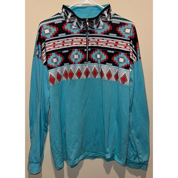Source Unknown Tops - Women’s Aztec Blue Pullover Size‎ Large * No Brand